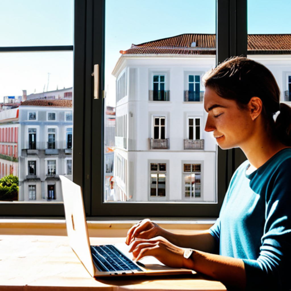 Digital Nomad Workspace**

"A bright and airy co-working space in Lisbon, Portugal, with a fully clothed female digital nomad working on a laptop. She wears casual but professional attire. Sunlight streams through large windows overlooking the Alfama district. In the background are other professionals working collaboratively. Clean and modern aesthetic. Safe for work, appropriate content, fully clothed, professional environment, perfect anatomy, correct proportions, well-formed hands, proper finger count, natural body proportions, high quality."

**