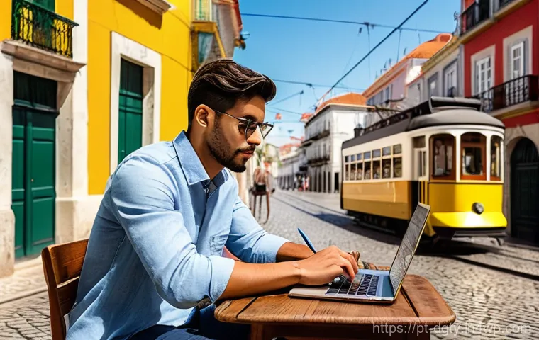 디지털 노마드의 장단점 분석 - **Prompt 1: Focused Financial Planning in Lisbon**
    A young adult, ethnically ambiguous, sits com...